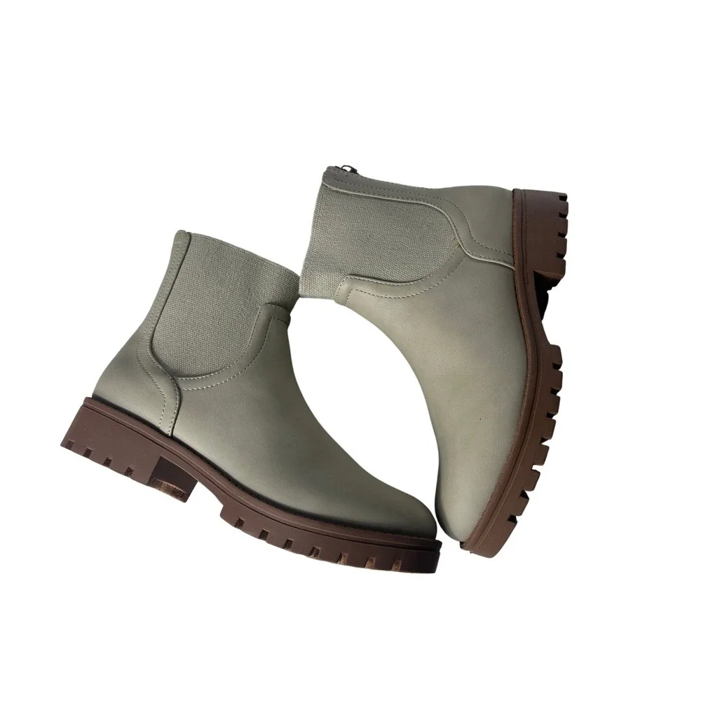 LC Lauren Conrad Alexi Taupe Ankle Boots Womens 7‎ Memory Foam Lug Sole